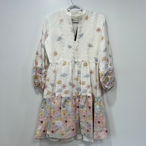 Sachin + Babi Dresses & Skirts - Sachin & Babi Womens Dress NEW Small Moyer Watercolor White Mini Ruffle Floral